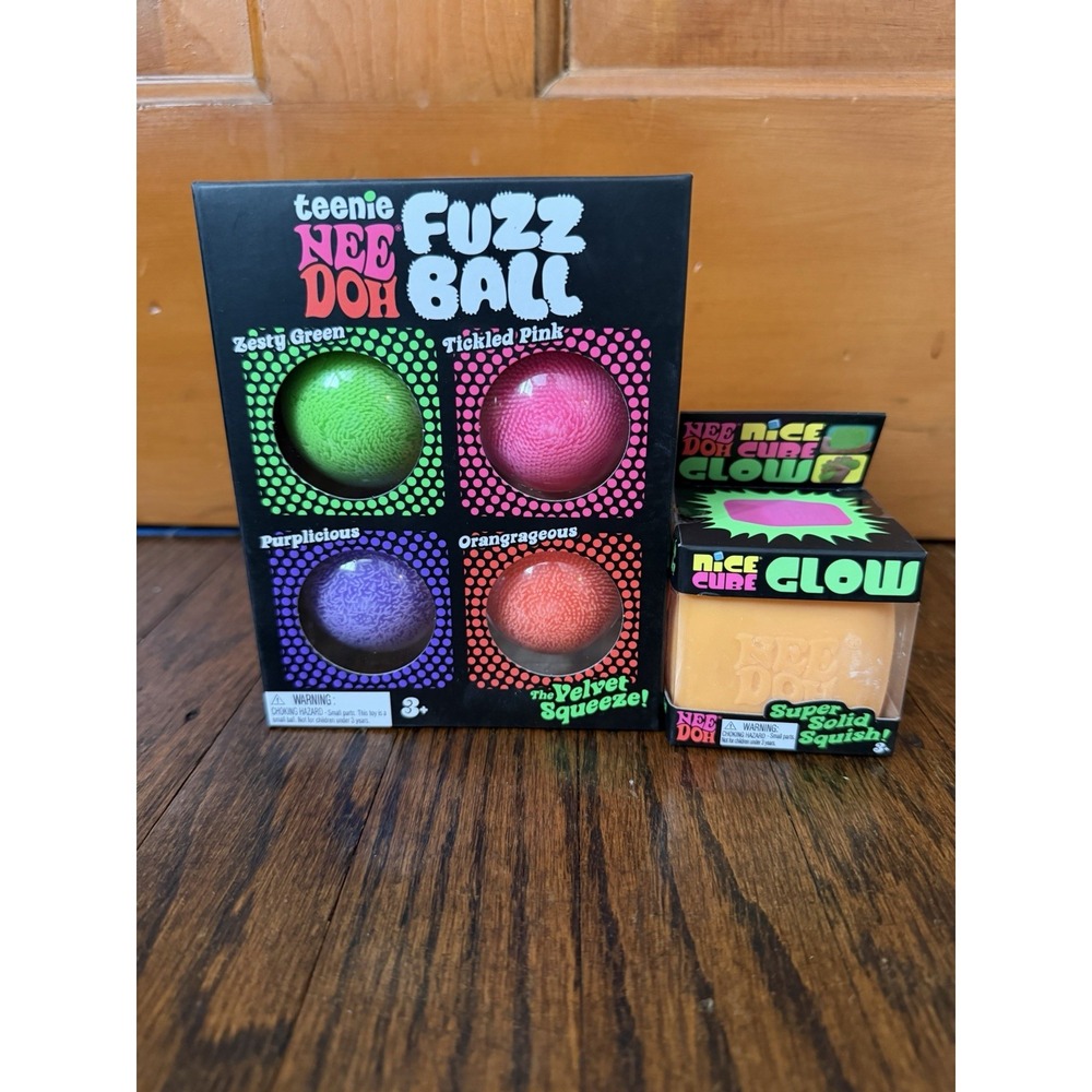 Needoh Teenie Fuzz Ball & Nice Cube Glow Authentic Lot Of 2 Glows In Dark